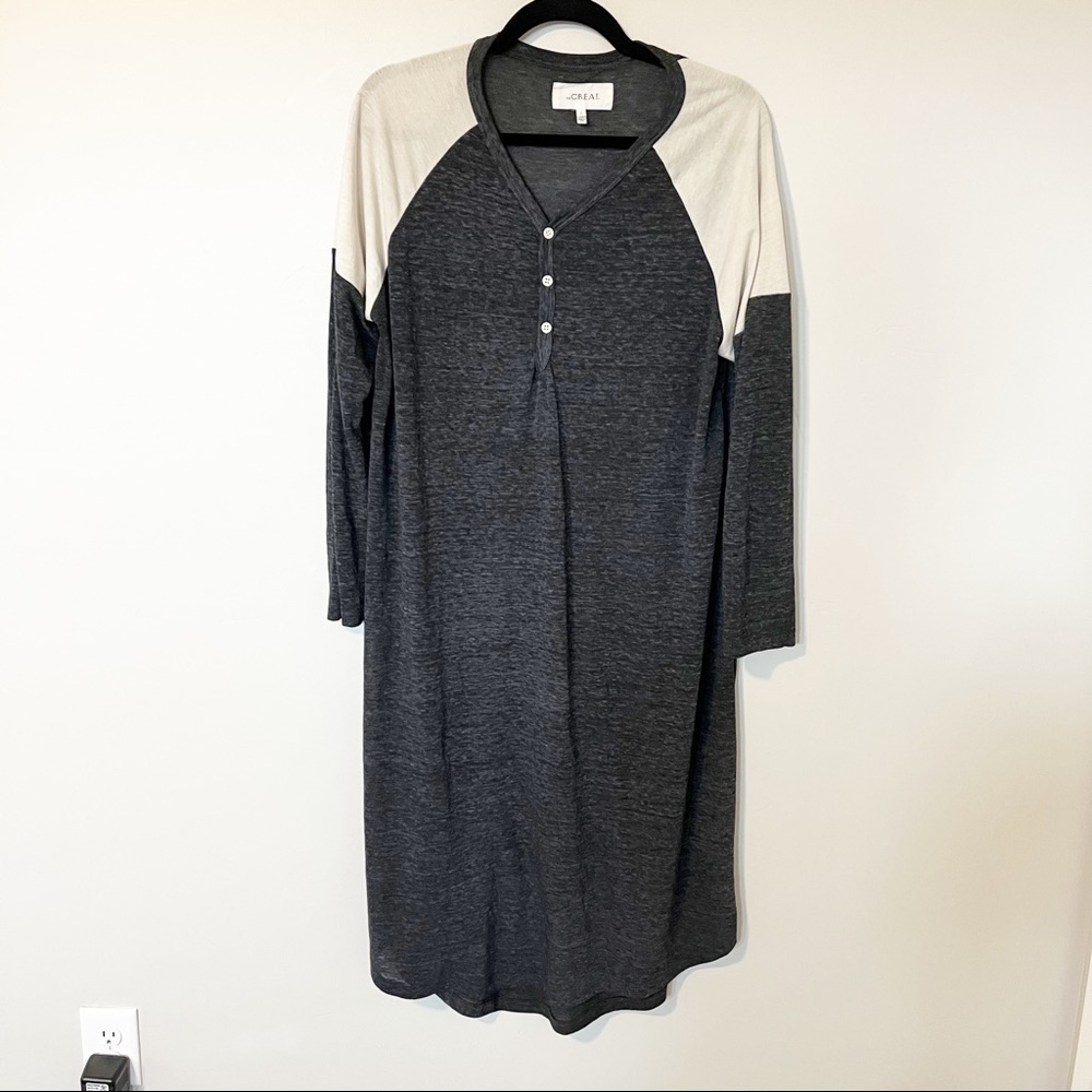 THE GREAT. Charcoal and Cream Midi Dress